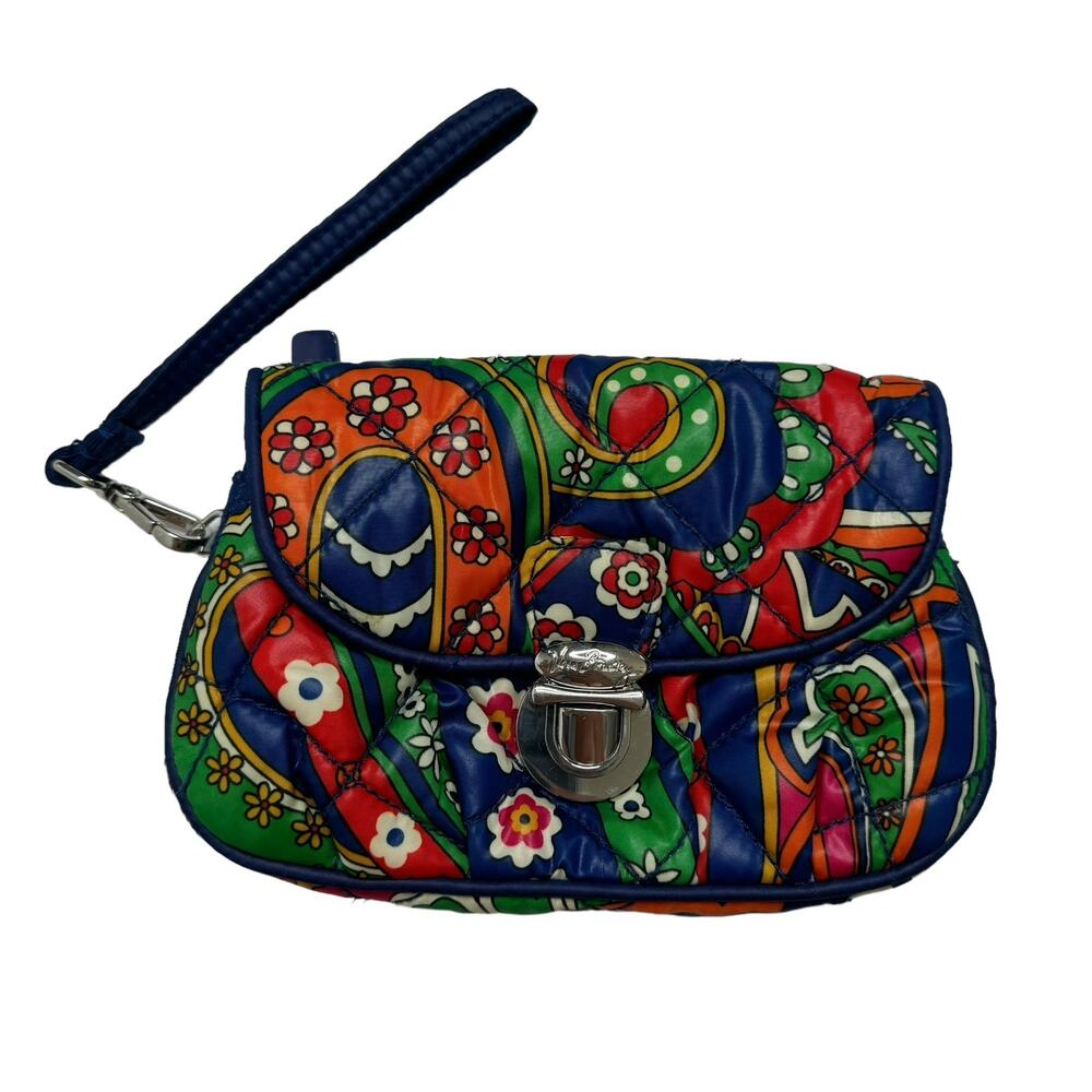 VERA BRADLEY Lapis Blue Paisley Puffy Wristlet Wallet Bag Nylon Silver